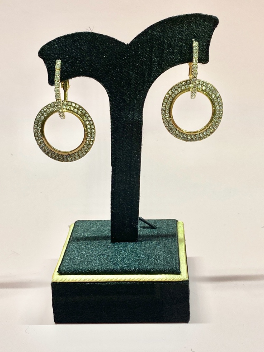 Gold-Tone Pave Circle Drop Earrings - Sparkling Hoop Design